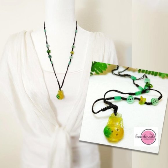 Necklace Genuine YellowJade VASE Green Rabbit Coin - Picture 1 of 14